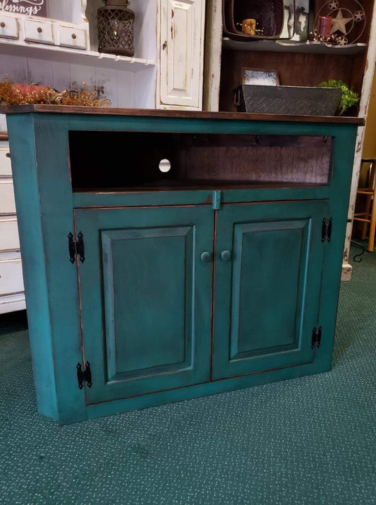Handmade Rustic Corner Entertainment Stand, TV Stand, Media Console, Wooden Cabinet, Living Room Furniture