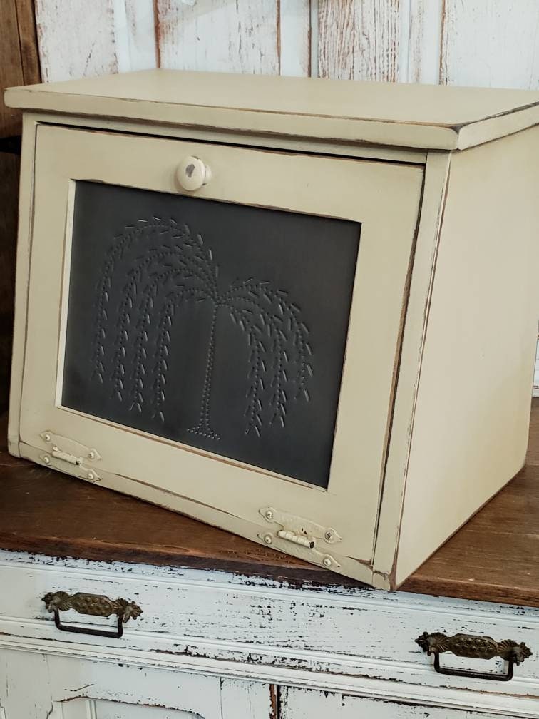 Handmade Rustic Bread Box, Punched Tin Panel Design, Kitchen Storage, Farmhouse Decor, Unique Gift