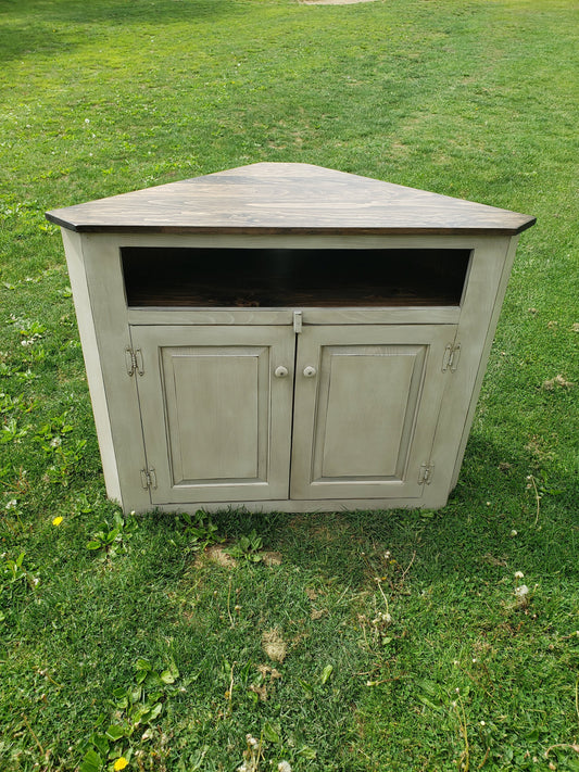 Handmade Rustic Corner Entertainment Stand, TV Stand, Media Console, Wooden Cabinet, Living Room Furniture