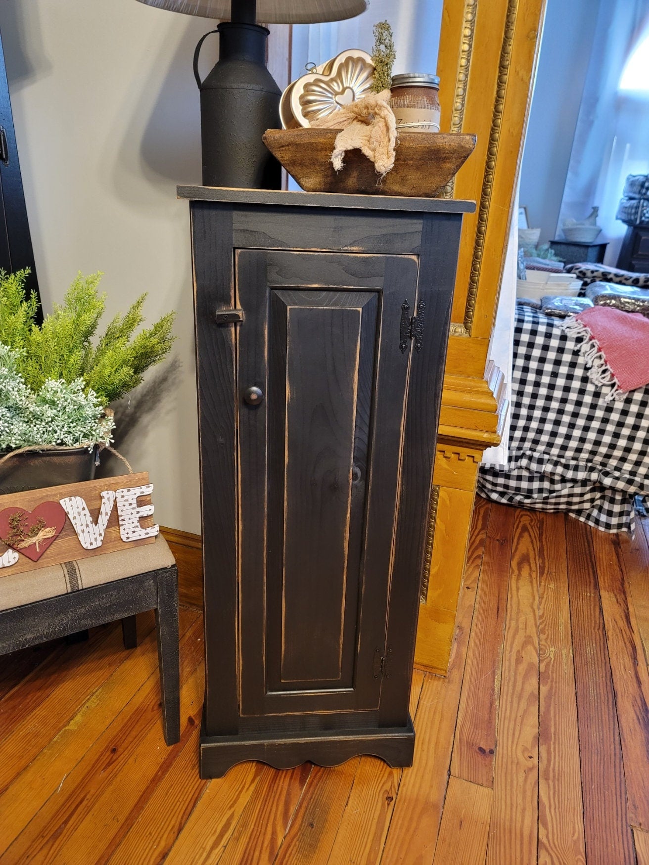 Rustic Farmhouse Primitive Jelly Cabinet - Handmade Narrow Cupboard for Kitchen, Pantry, Living Room