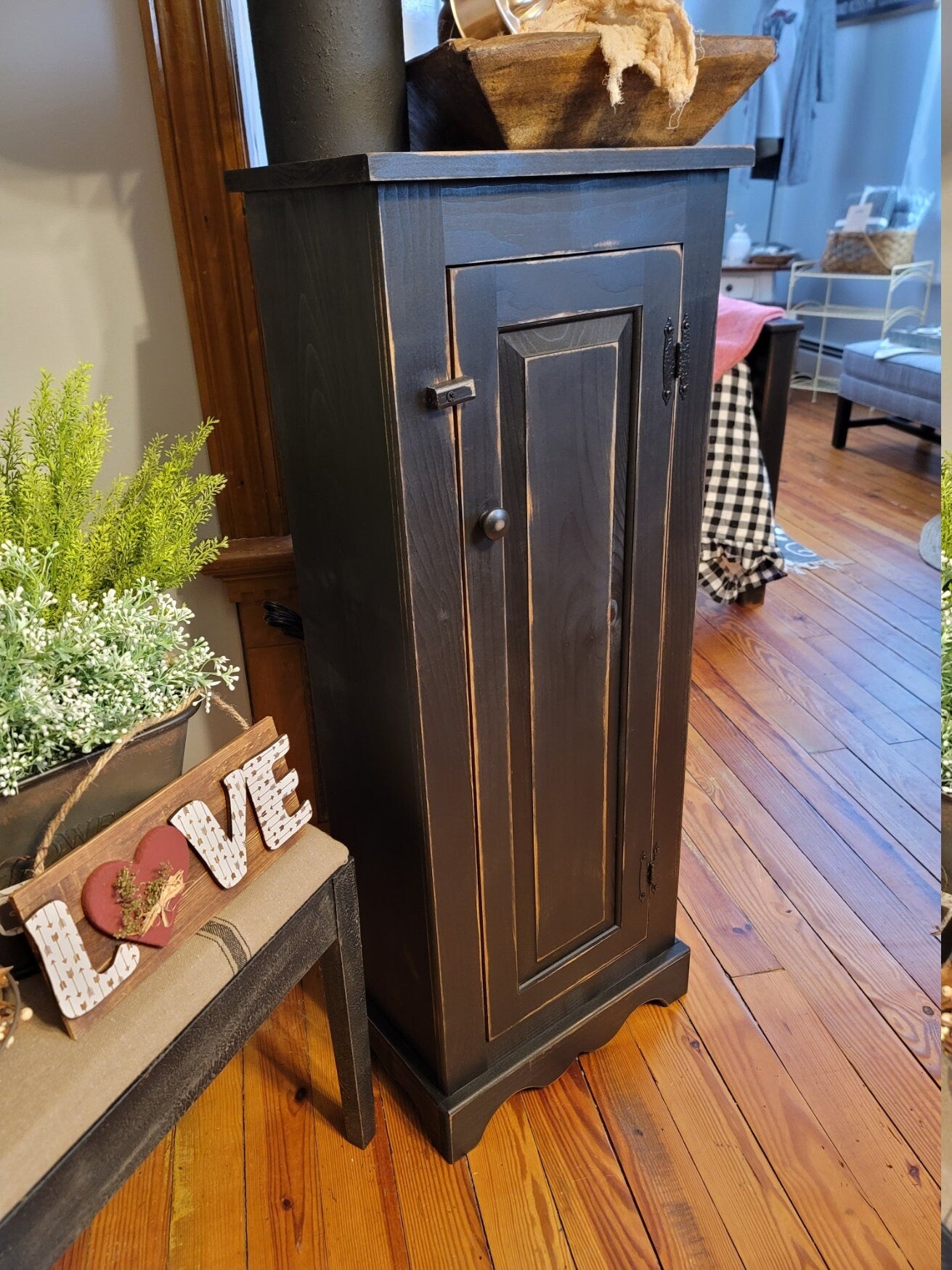 Rustic Farmhouse Primitive Jelly Cabinet - Handmade Narrow Cupboard for Kitchen, Pantry, Living Room