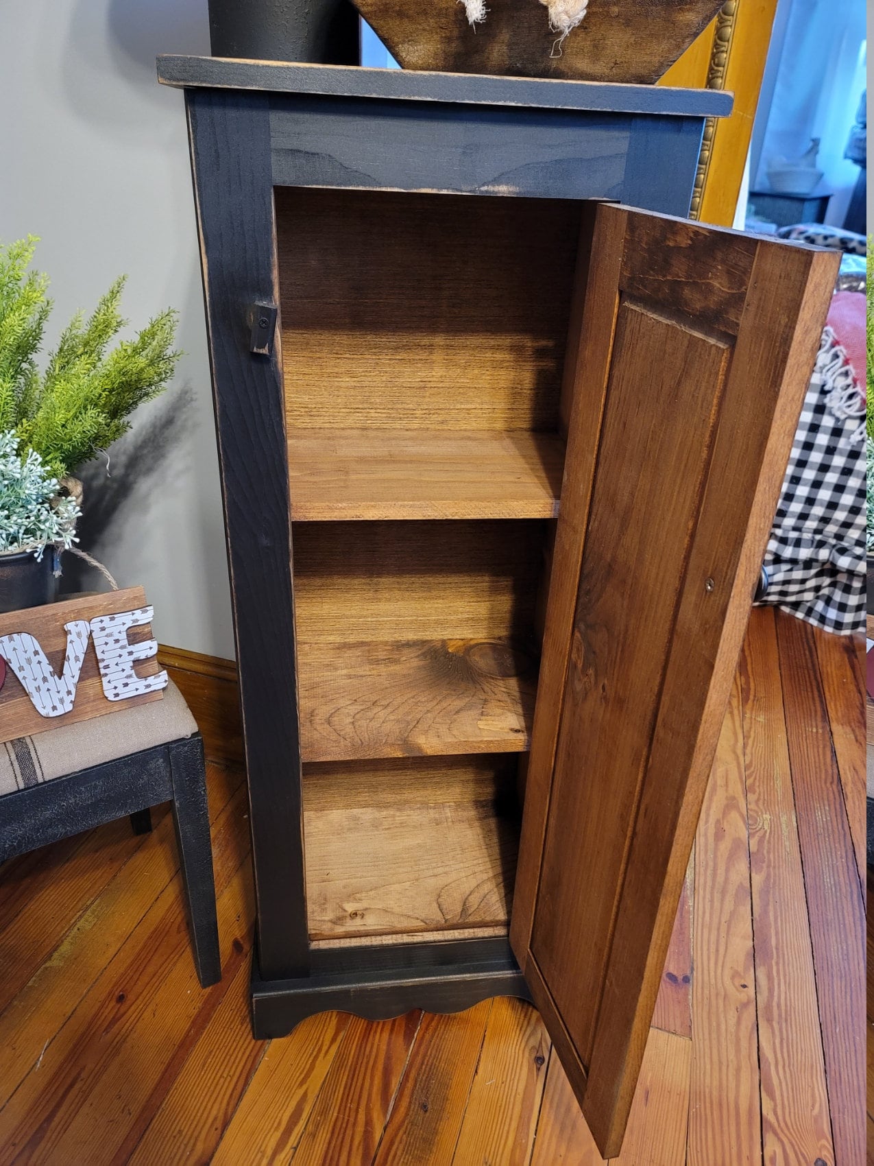 Rustic Farmhouse Primitive Jelly Cabinet - Handmade Narrow Cupboard for Kitchen, Pantry, Living Room