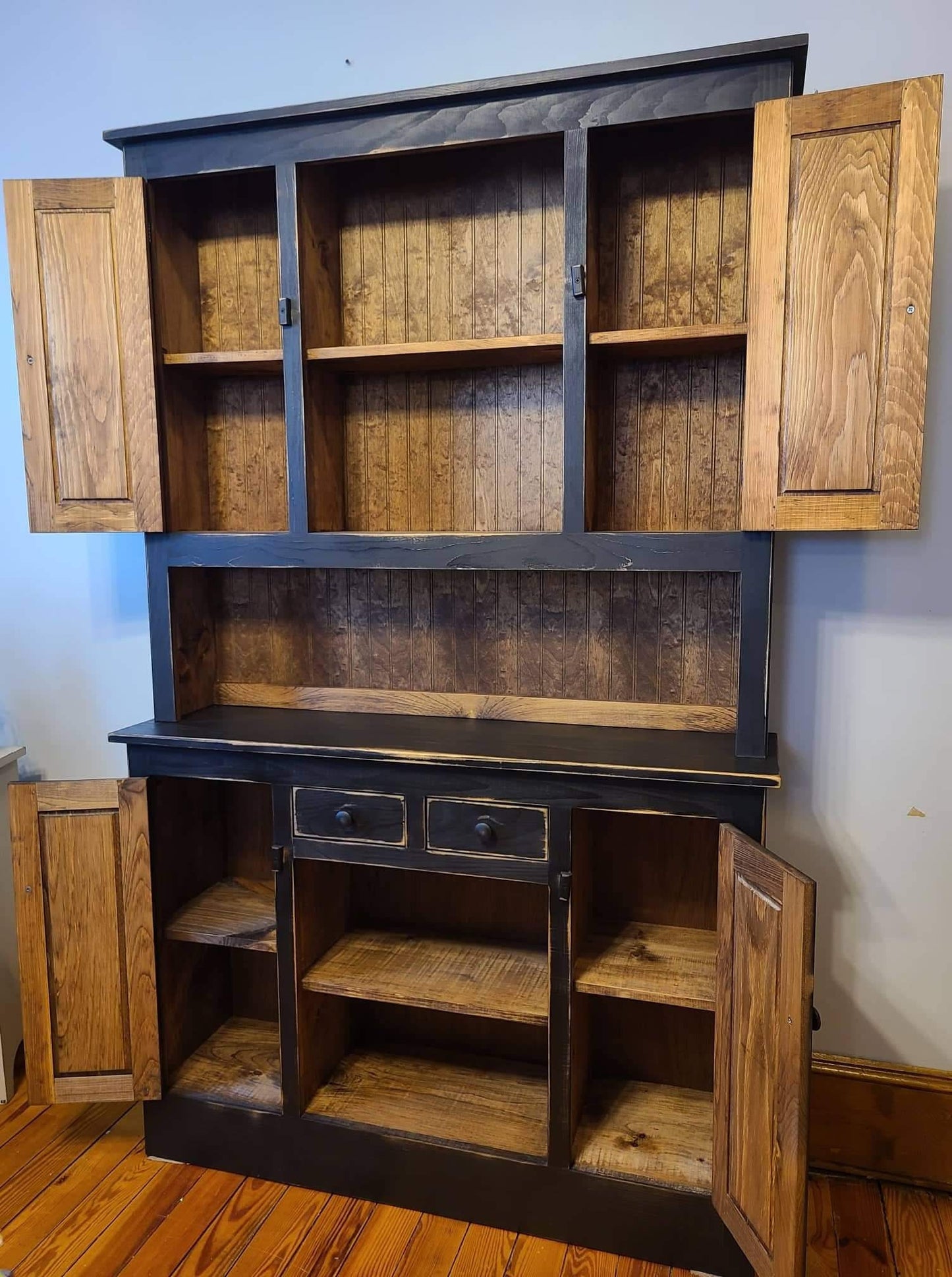 Rustic Handmade Stepback Hutch, Primitive Country Furniture, Farmhouse Style Storage