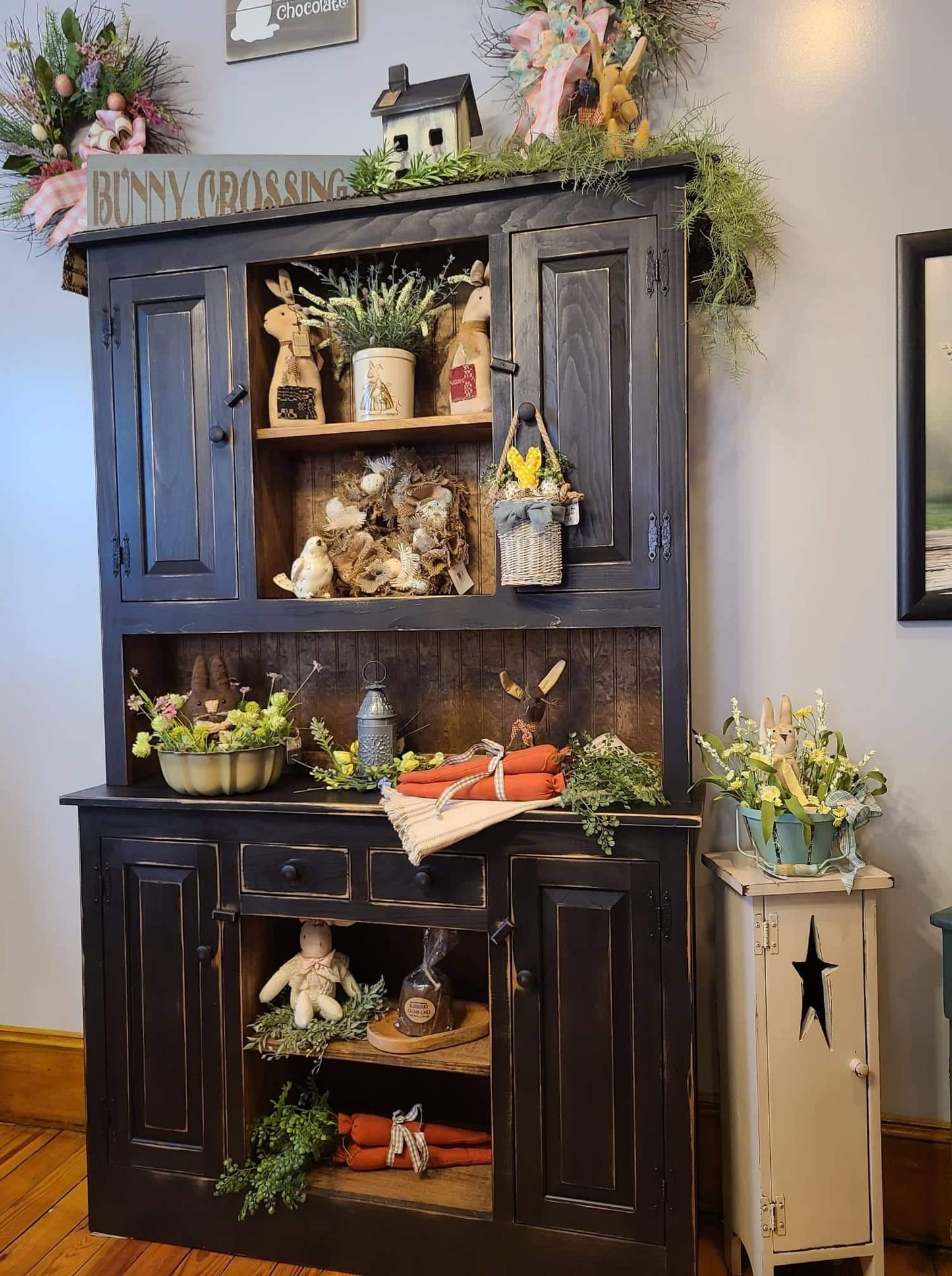 Rustic Handmade Stepback Hutch, Primitive Country Furniture, Farmhouse Style Storage
