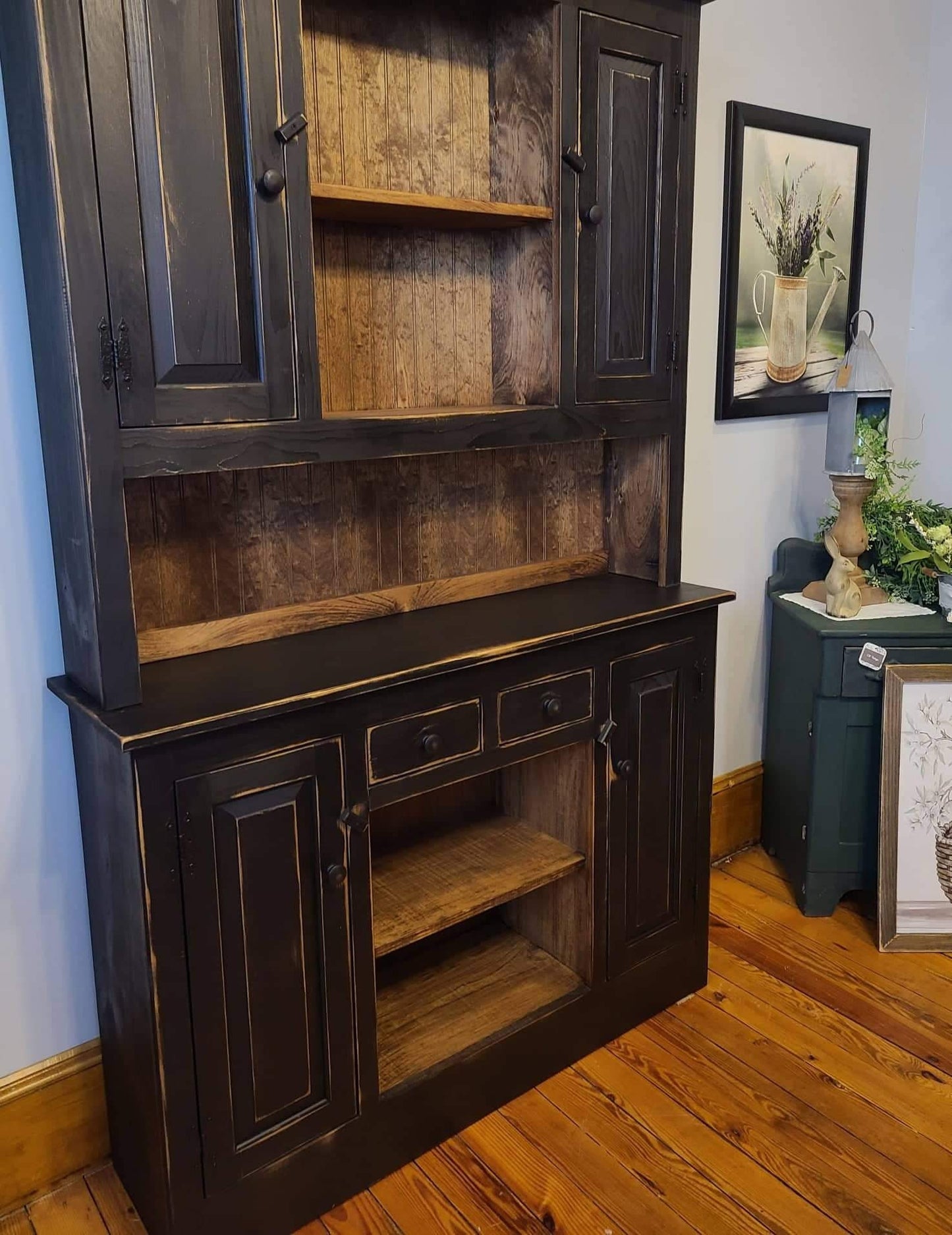 Rustic Handmade Stepback Hutch, Primitive Country Furniture, Farmhouse Style Storage