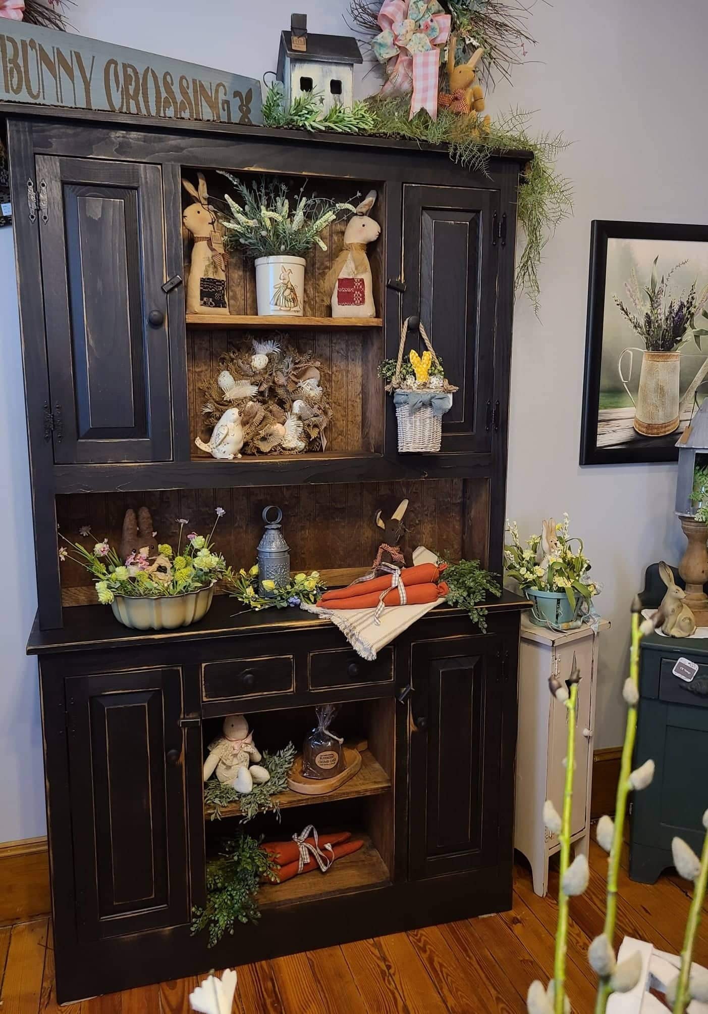 Rustic Handmade Stepback Hutch, Primitive Country Furniture, Farmhouse Style Storage