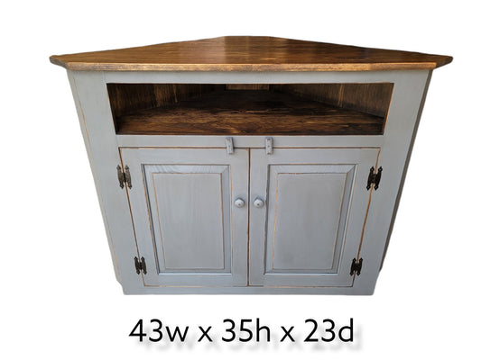 Handmade Rustic Corner Entertainment Stand, TV Stand, Media Console, Wooden Cabinet, Living Room Furniture