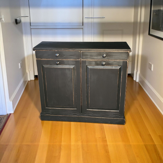 Rustic Handcrafted Double Tilt Door Trash Bin, Wooden Trash Can, Farmhouse Style Garbage Container