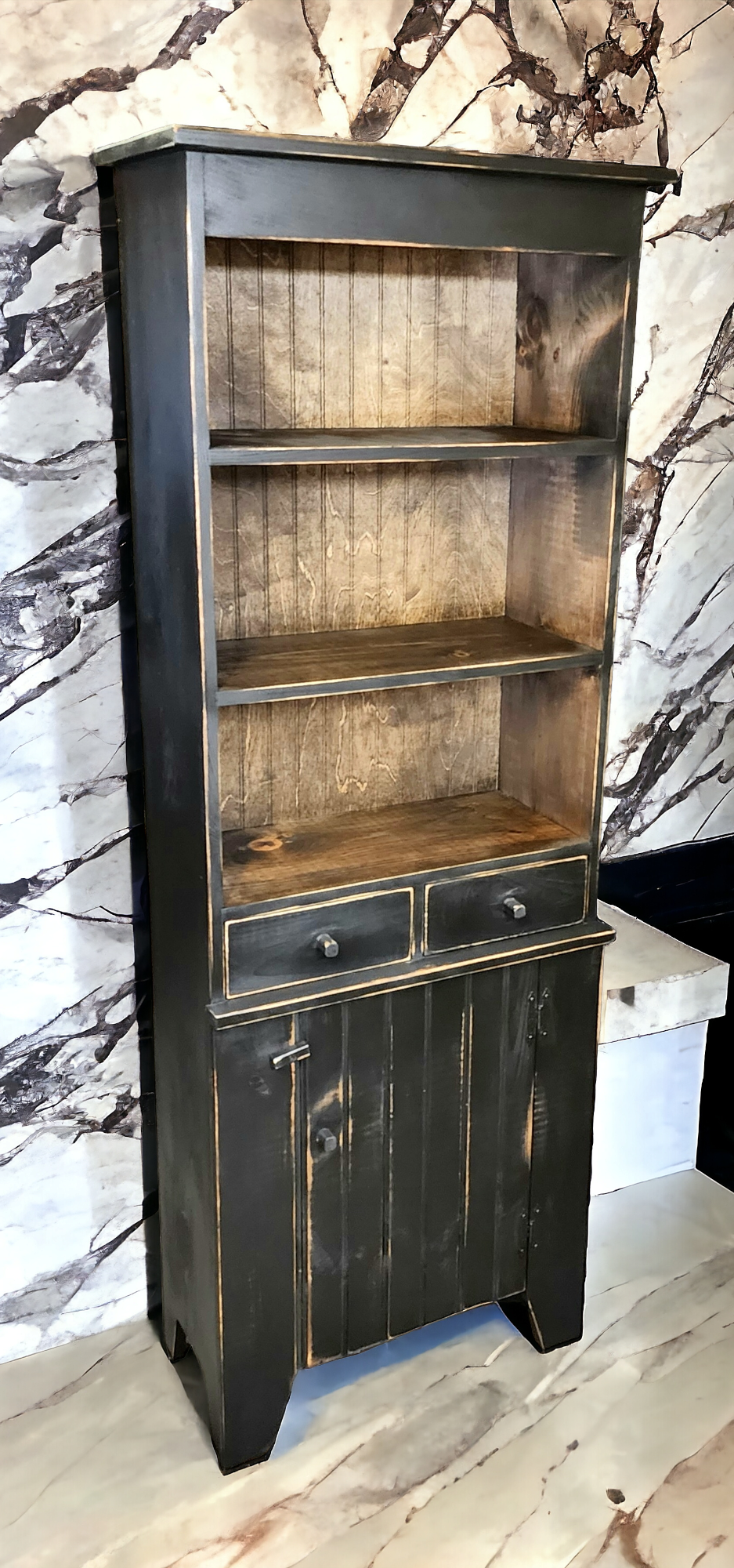 Rustic Handcrafted Bookcase, Primitive Style Hutch, Farmhouse Storage, Vintage Decor
