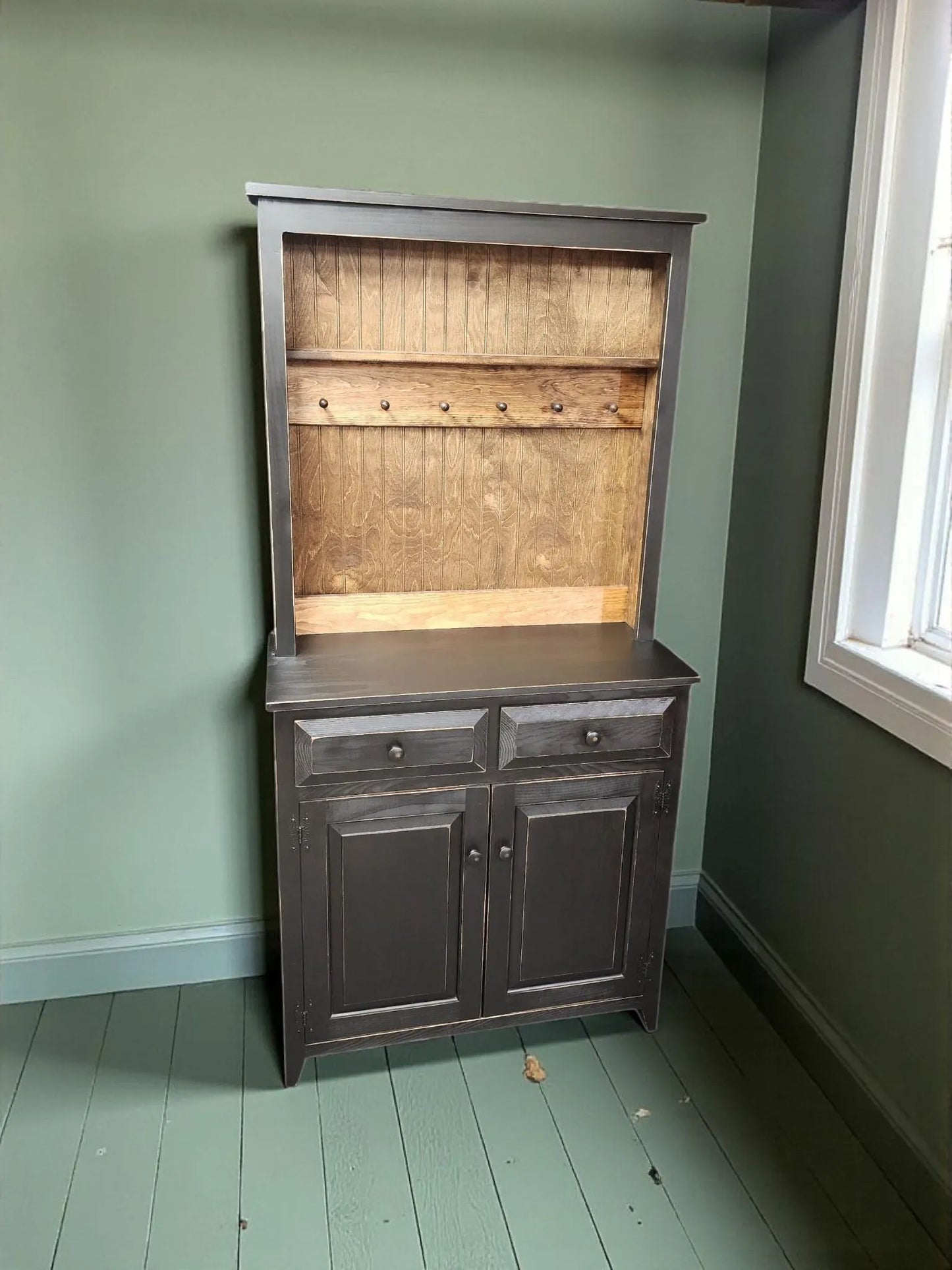 Rustic Farmhouse Coffee Bar Hutch - Handmade Primitive Kitchen Storage Cabinet
