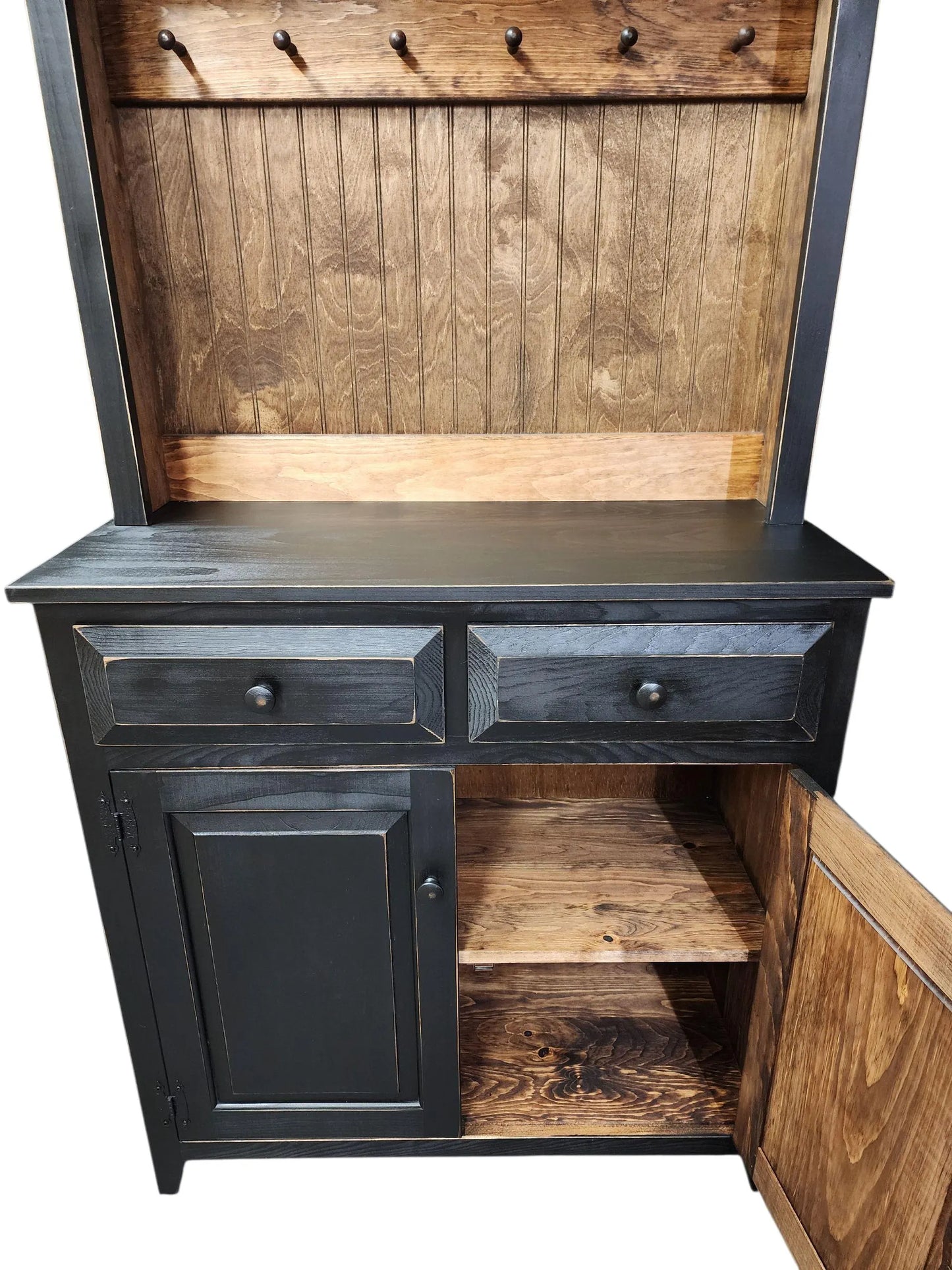 Rustic Farmhouse Coffee Bar Hutch - Handmade Primitive Kitchen Storage Cabinet