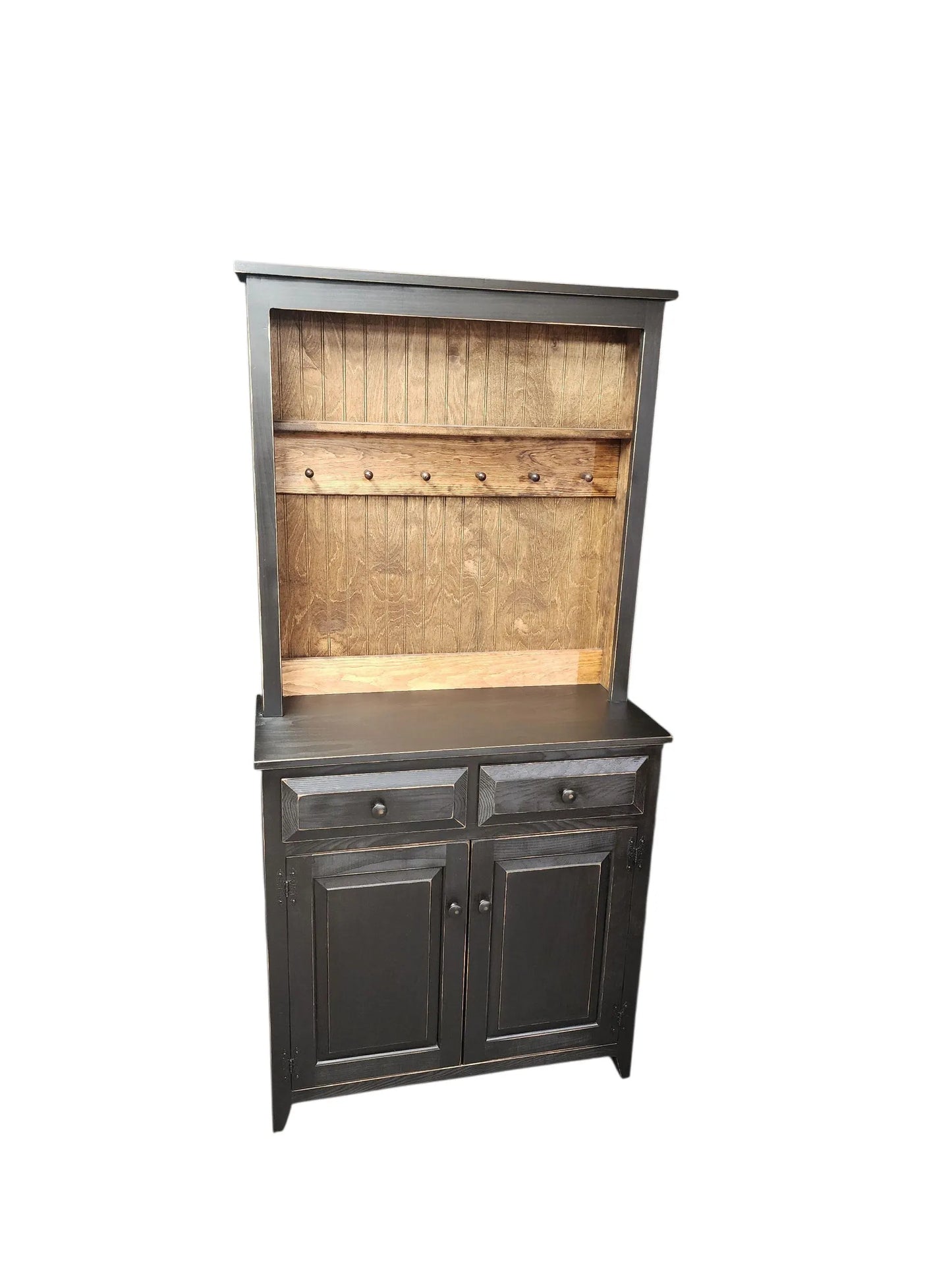 Rustic Farmhouse Coffee Bar Hutch - Handmade Primitive Kitchen Storage Cabinet
