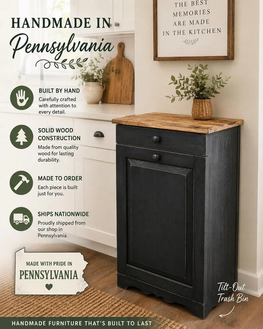 Tilt out rustic trash bin / tilt out laundry bin / Farmhouse style trash can / Wooden flip out trash can / Rustic kitchen garbage can