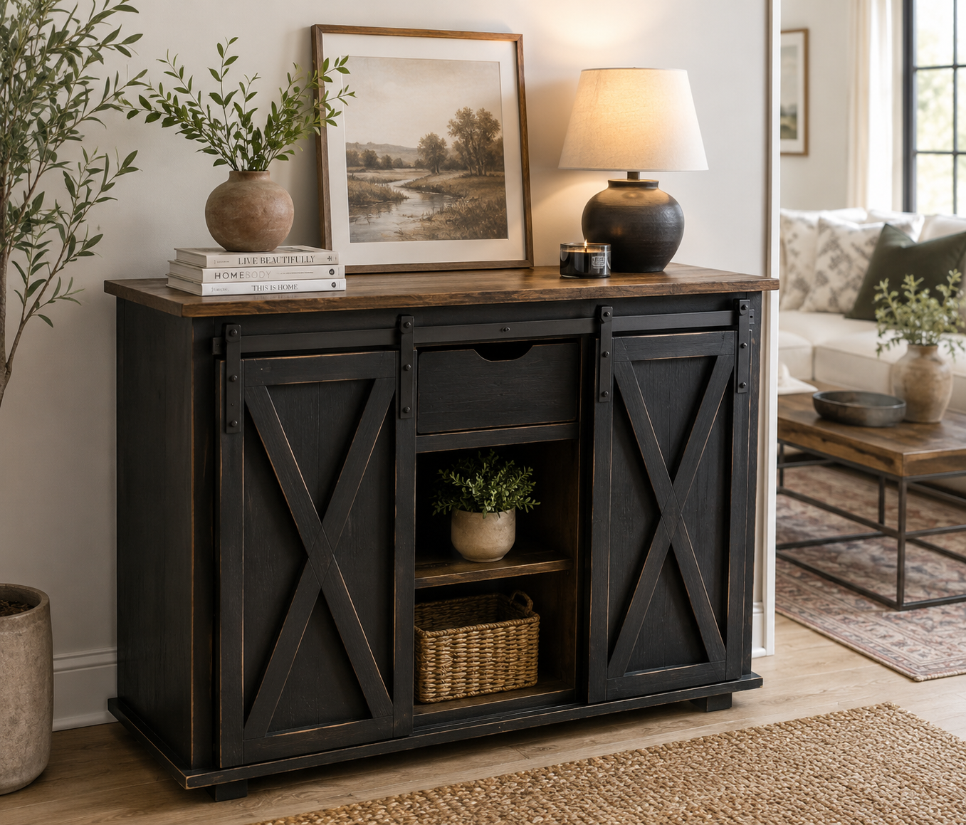 Rustic wooden buffet cabinet / tv entertainment stand /  Farmhouse buffet server