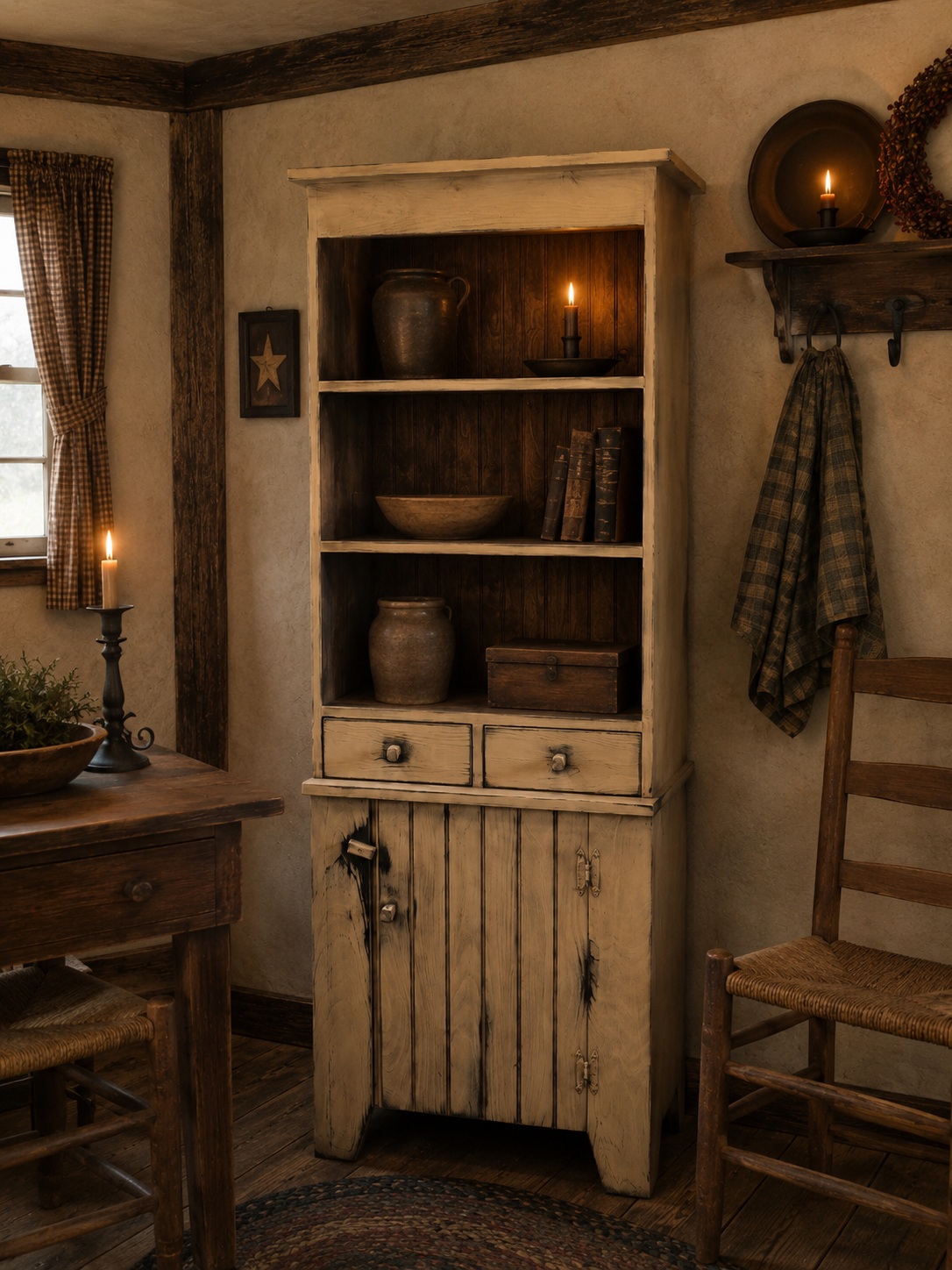 Rustic Style Hutch  Primitive Style Cupboard  Pantry Cabinet