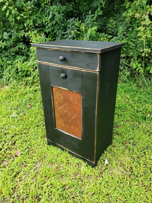 Tilt out rustic trash bin / Pull out laundry bin / Farmhouse style trash cabinet