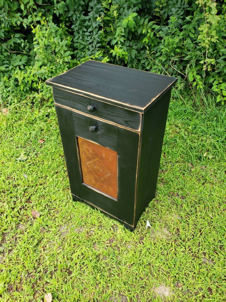 Tilt out rustic trash bin / Pull out laundry bin / Farmhouse style trash cabinet