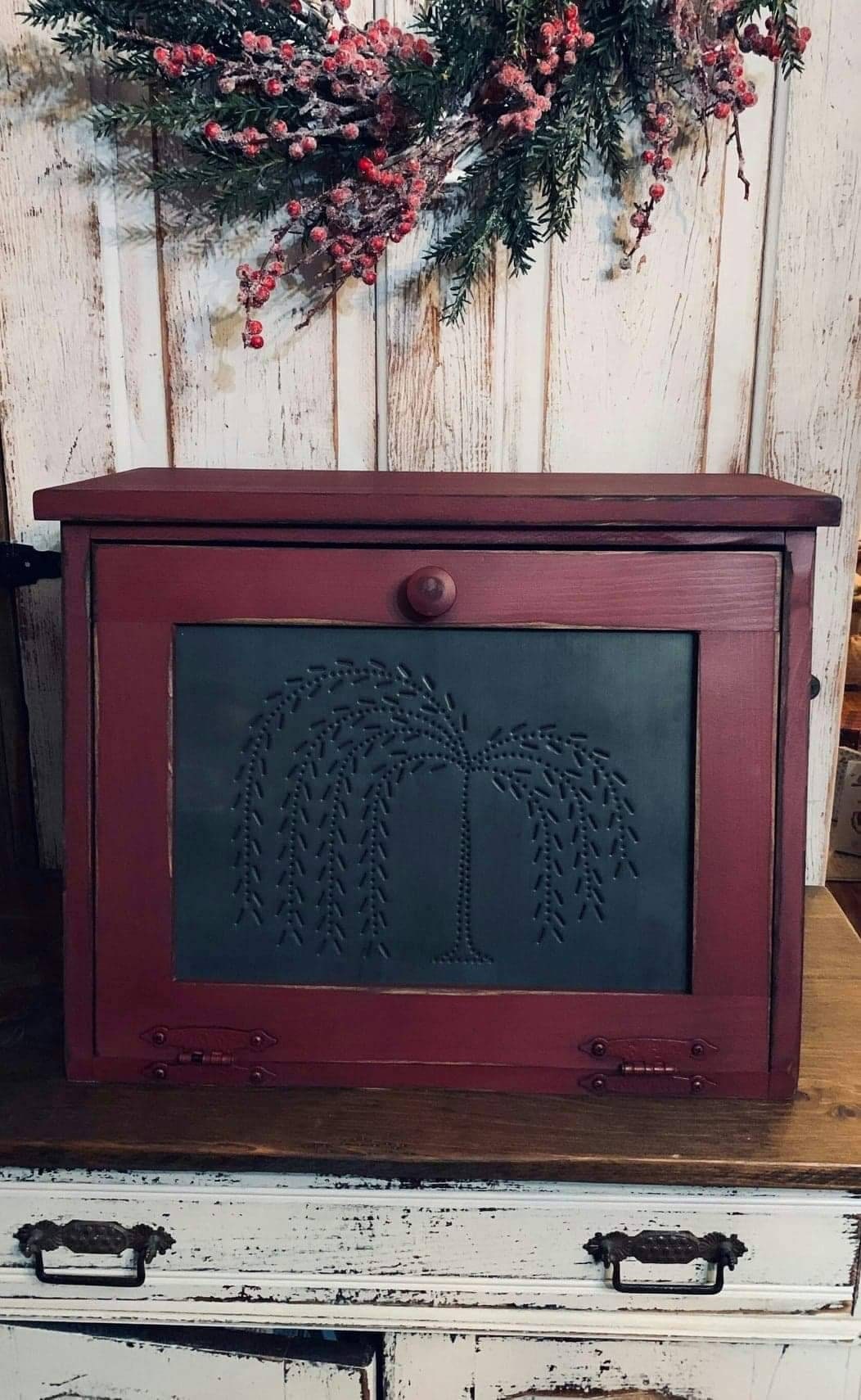 Rustic bread box with tin door / breadbox/ willow tree bread box / christianfredricks handmade