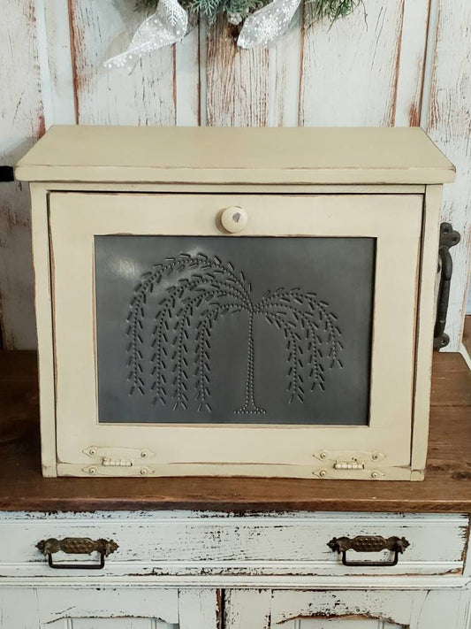 Handmade Rustic Bread Box, Punched Tin Panel Design, Kitchen Storage, Farmhouse Decor, Unique Gift