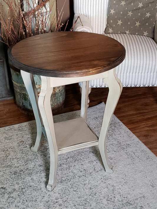 rustic accent table  round end table  primitive table  farmhouse table