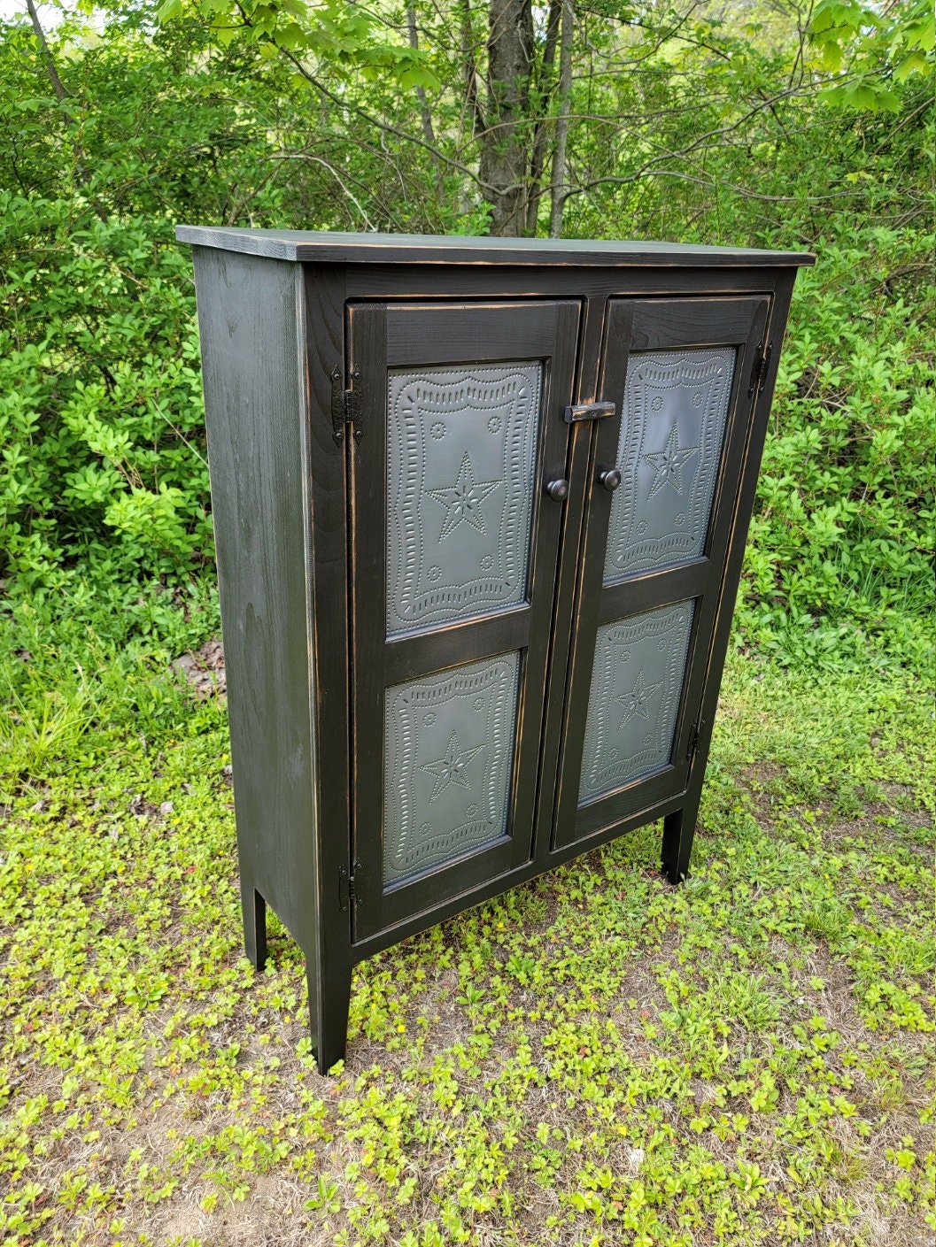 Primitive tin door cabinet/ Double door pie safe/ Farmhouse style cabinet /Country punched tin cabinet /Vintage cabinet