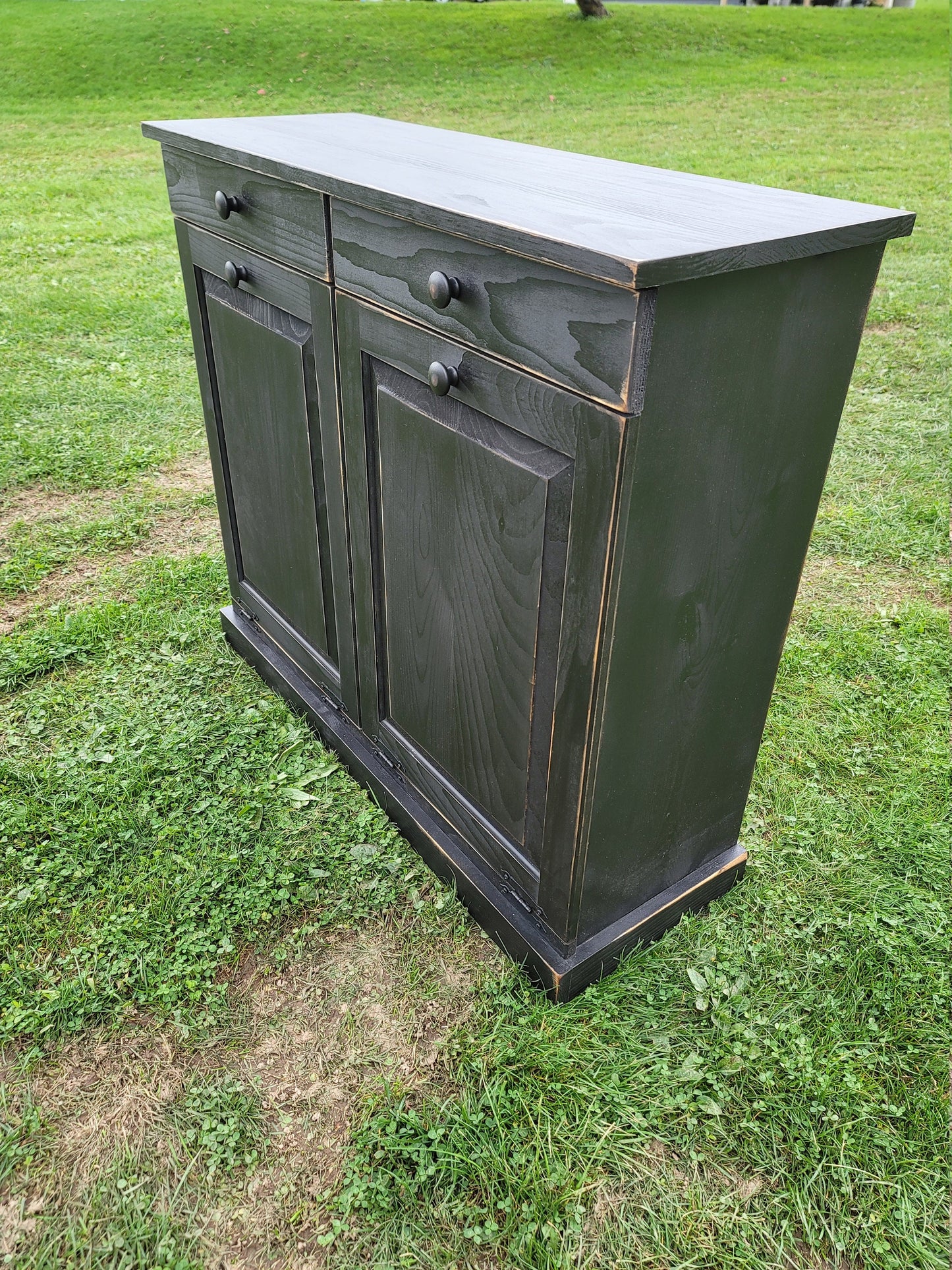 Rustic Handcrafted Double Tilt Door Trash Bin, Wooden Trash Can, Farmhouse Style Garbage Container