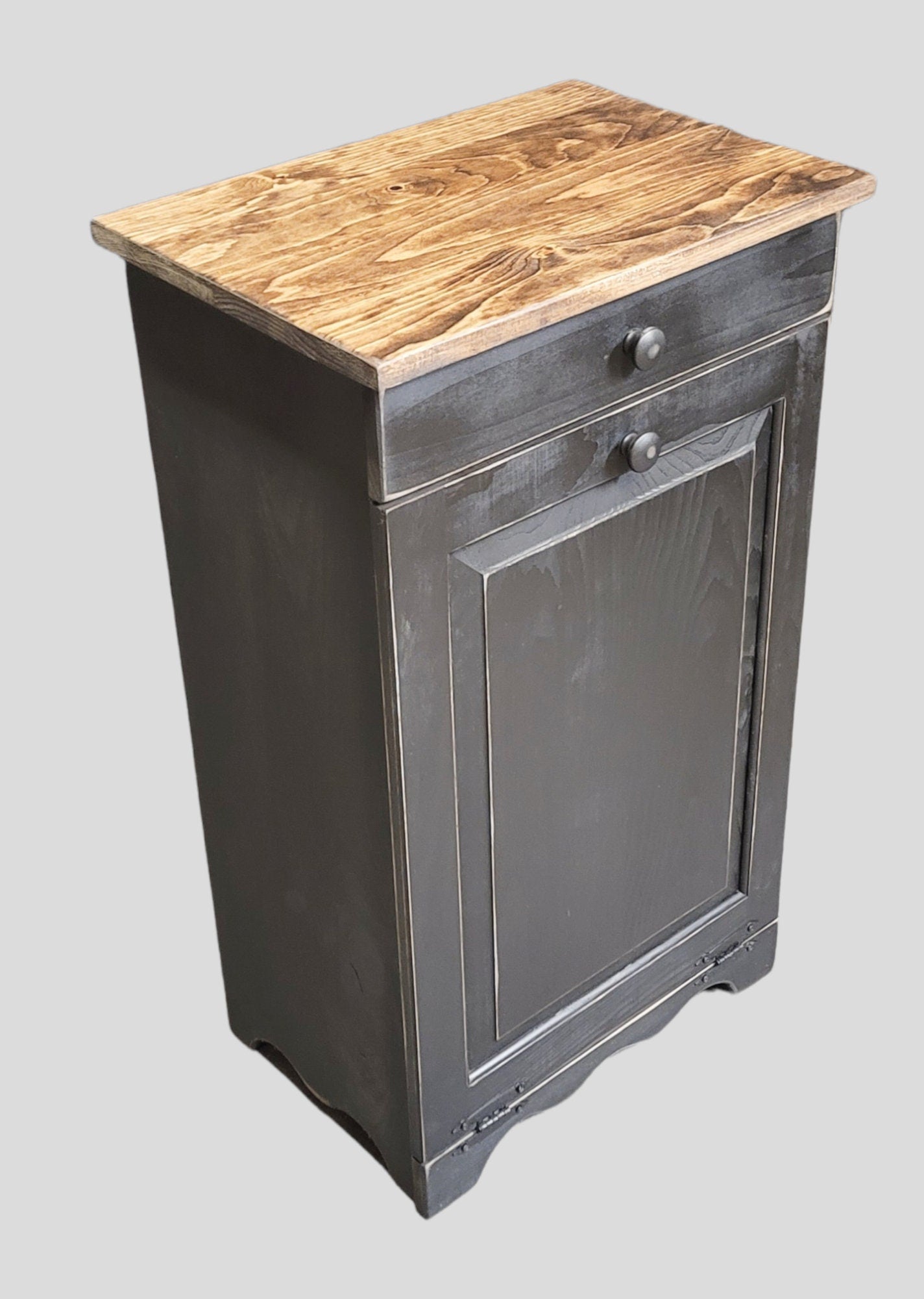 Tilt out rustic trash bin / tilt out laundry bin / Farmhouse style trash can / Wooden flip out trash can / Rustic kitchen garbage can